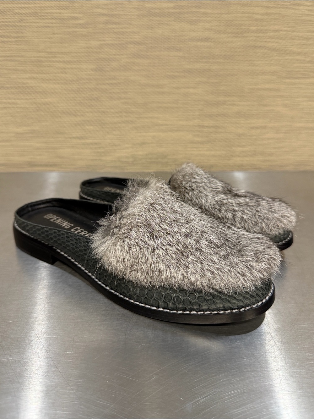 Opening Ceremony Snakeskin Leather Rabbit Fur Mules Women’s 38